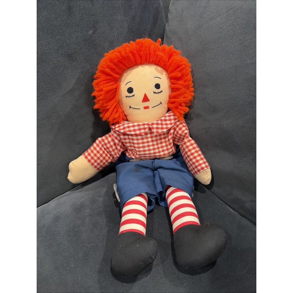 Vintage Raggedy Andy Cloth Doll 15.5" Plush Stuffed Snap Closure 1970's Toy